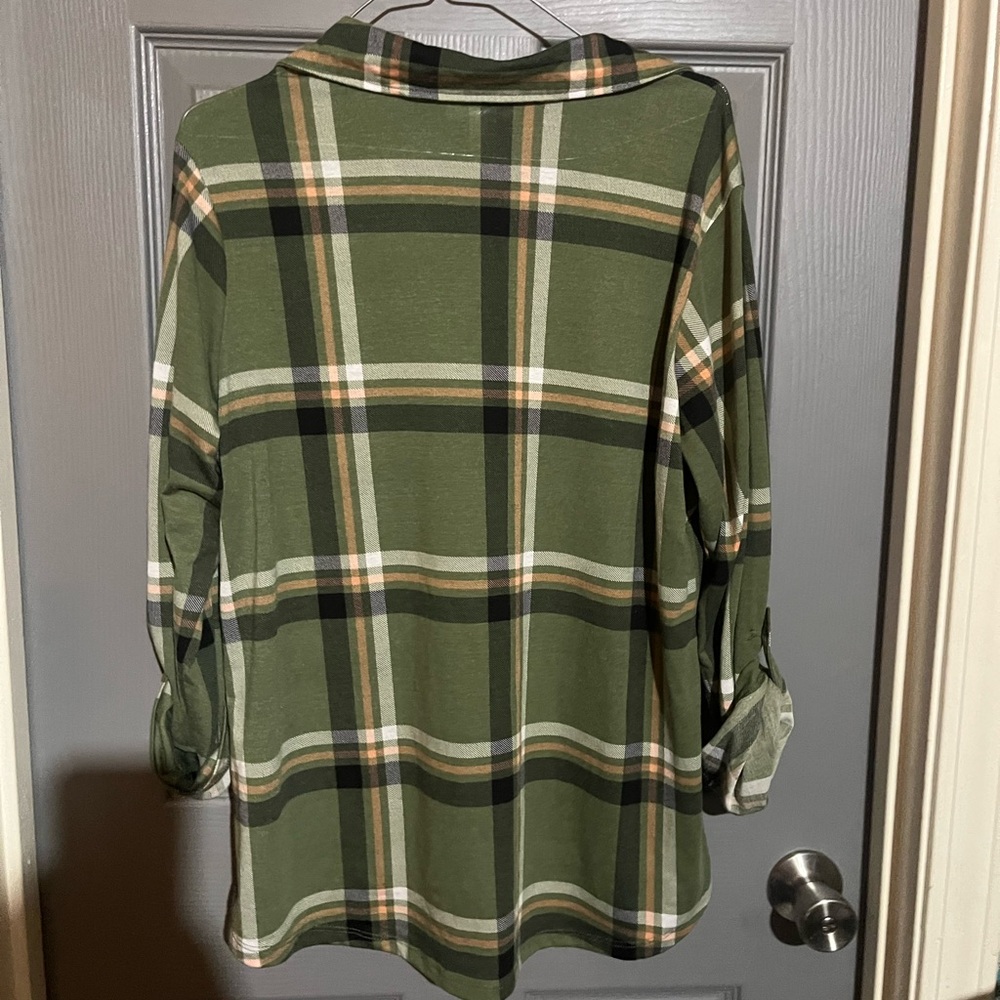 Cute Olive and tan plaid button down shirt size 1x - Picture 6 of 6